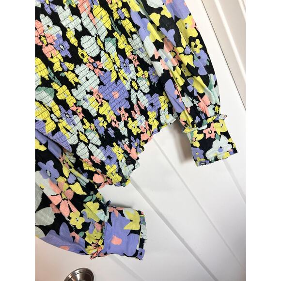 Free People‎ Floral Ariana Smocked Bodice Puff Sleeve Top Multicolor Size Medium - Picture 5 of 12